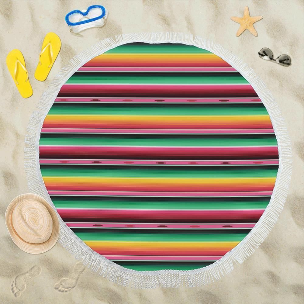 Mexican Blanket Classic Print Pattern Round Beach Towel