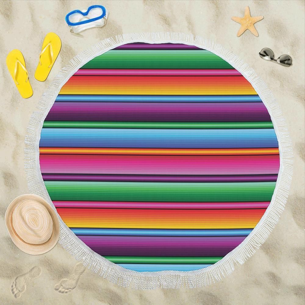 Mexican Blanket Colorful Print Pattern Round Beach Towel