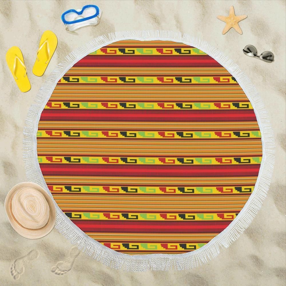 Mexican Blanket Ornament Pattern Printed Round Beach Towel