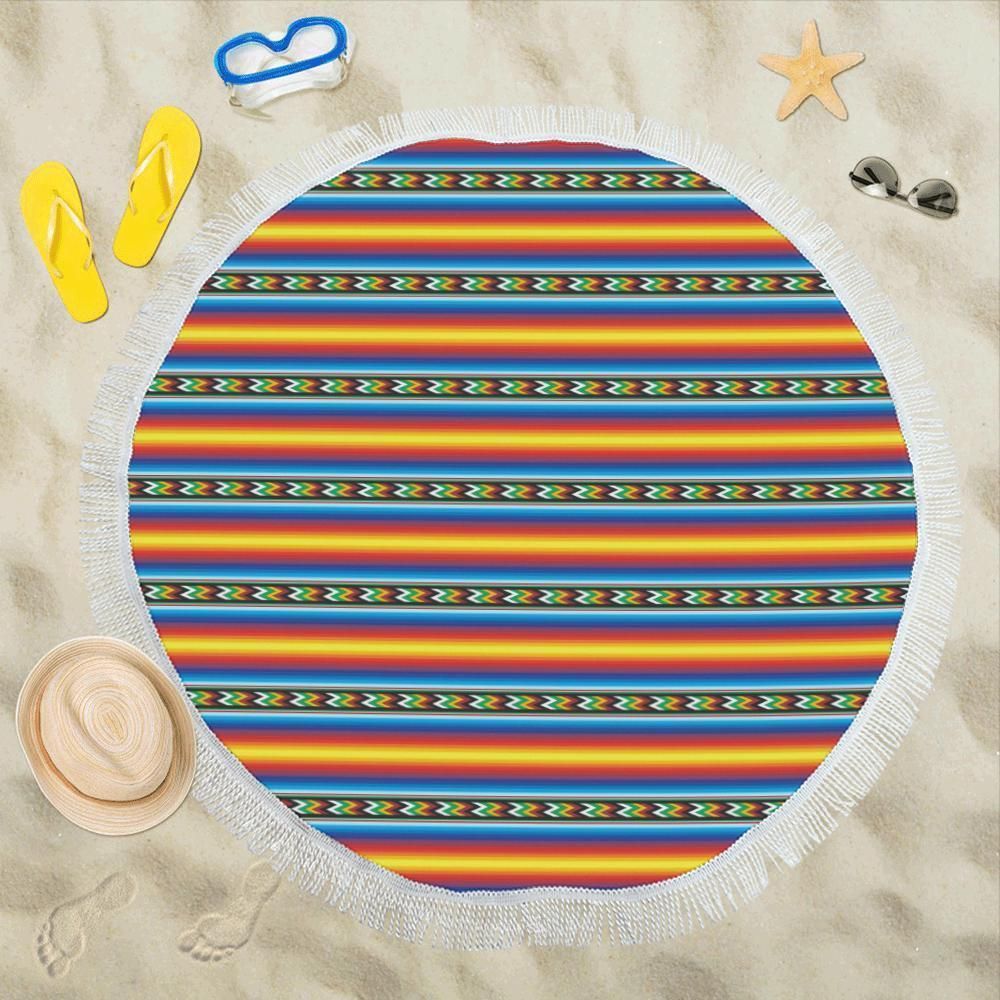 Mexican Blanket Zigzag Pattern Printed Round Beach Towel