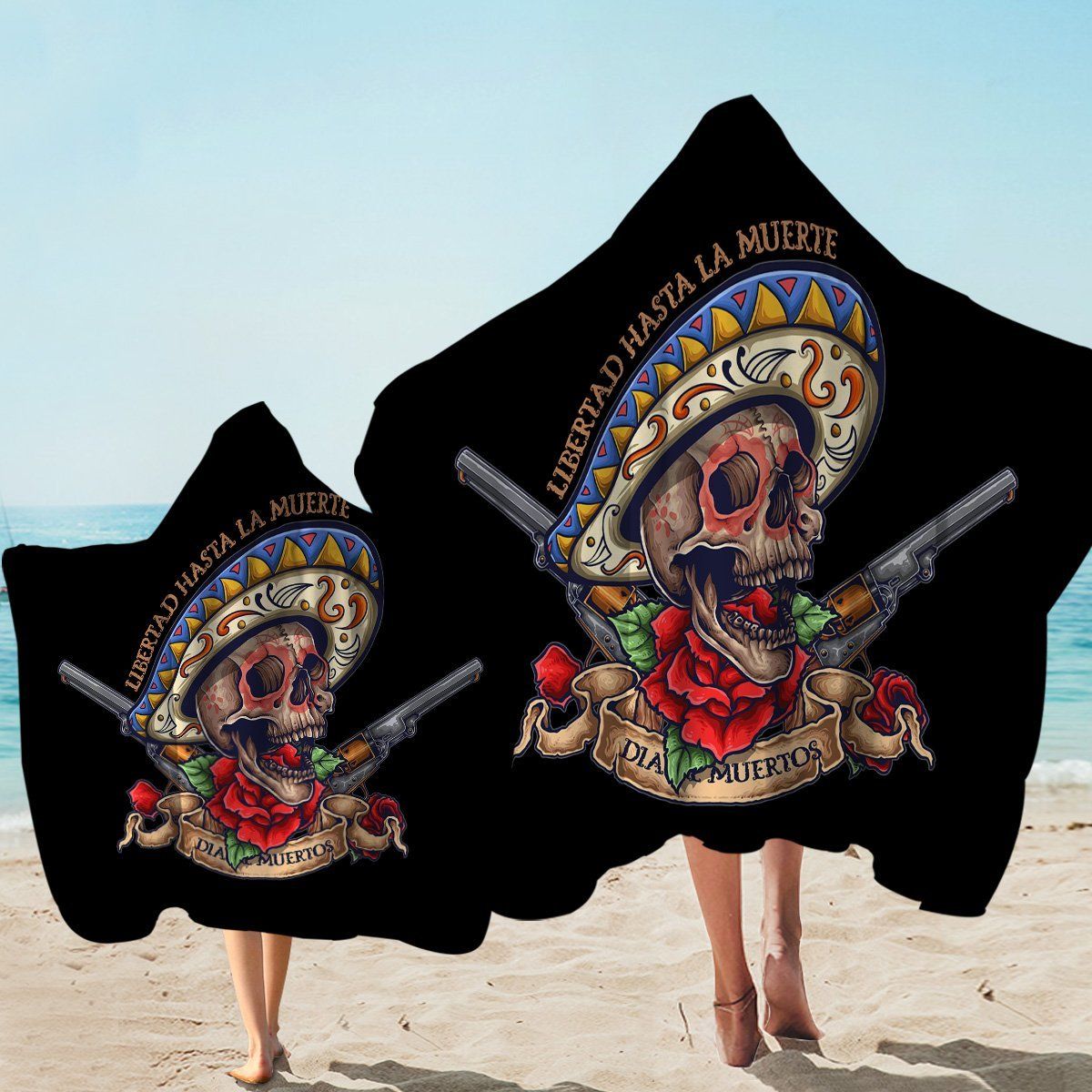 Mexican Gangster With Roses And Guns Printed Hooded Towel