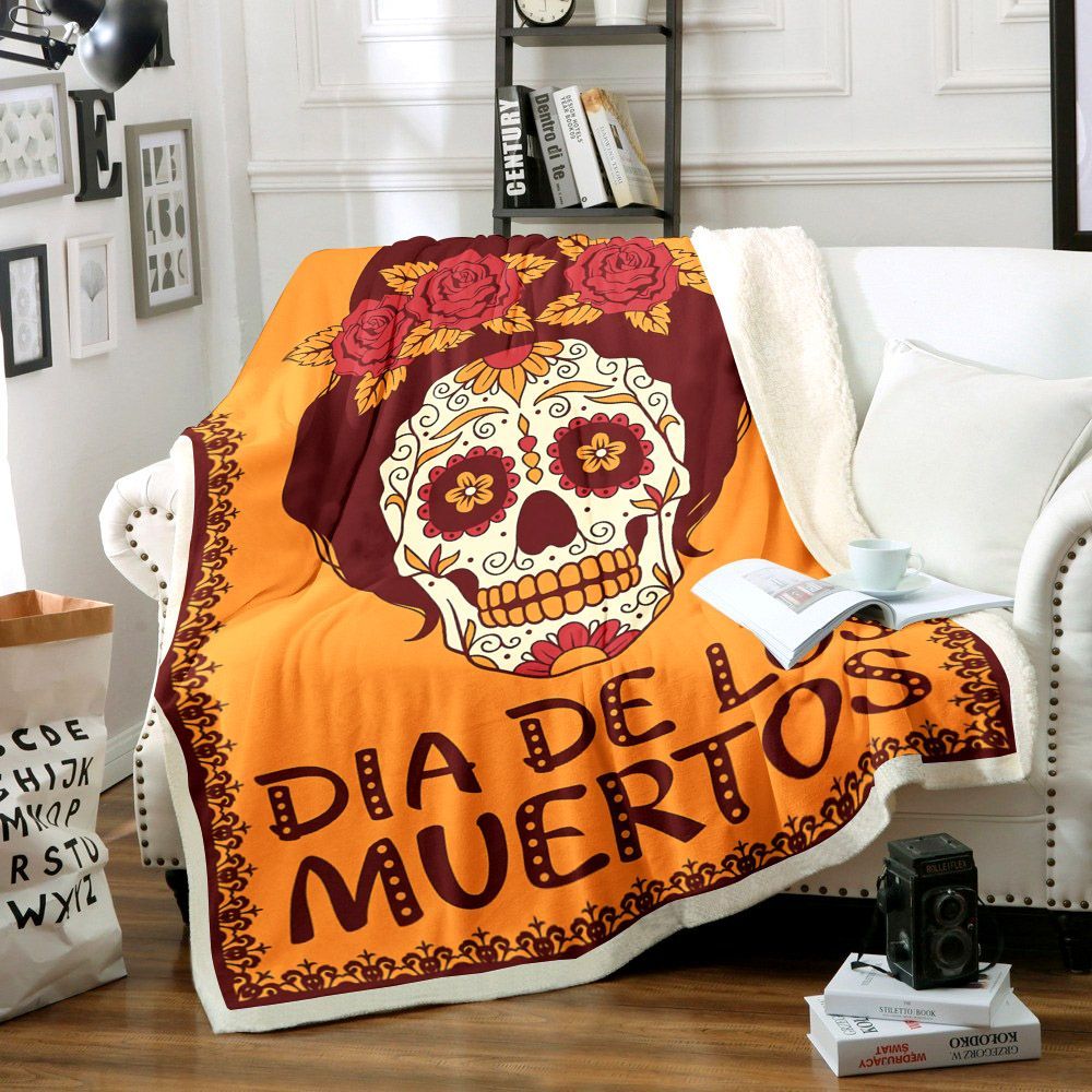 Mexican Skull Girl Sherpa Fleece Blanket