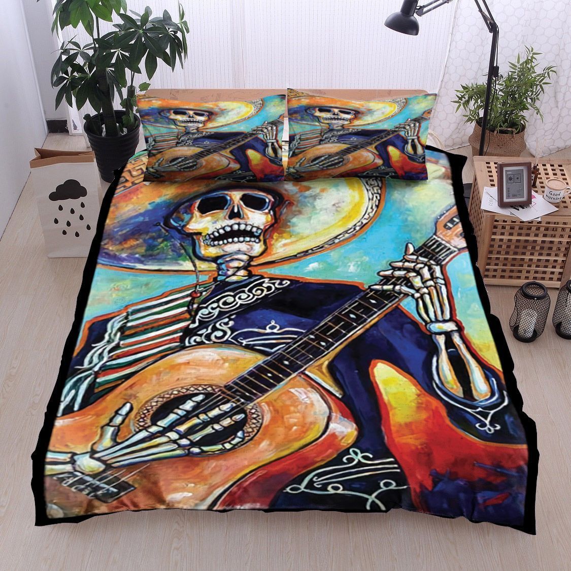 Mexico Day Of The Dead Guitar Skull Bedding Set
