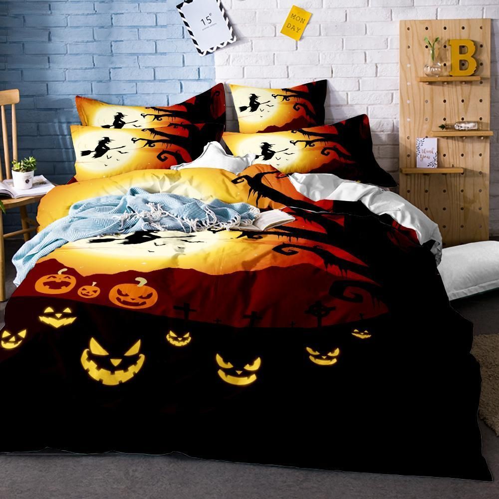 Microfiber Halloween Pumpkin Smile Bedding Set