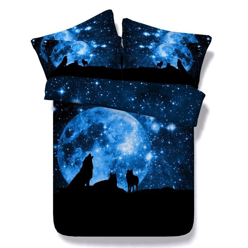 Midnight Blue Wolf Print Design Jungle Animal African Safari Bedding Set