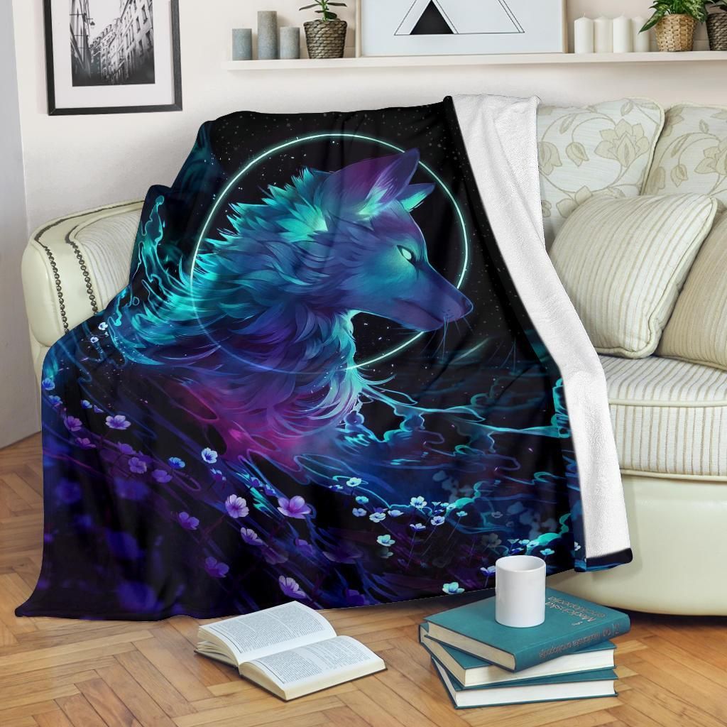 Midnight Wolf Sherpa Fleece Blanket