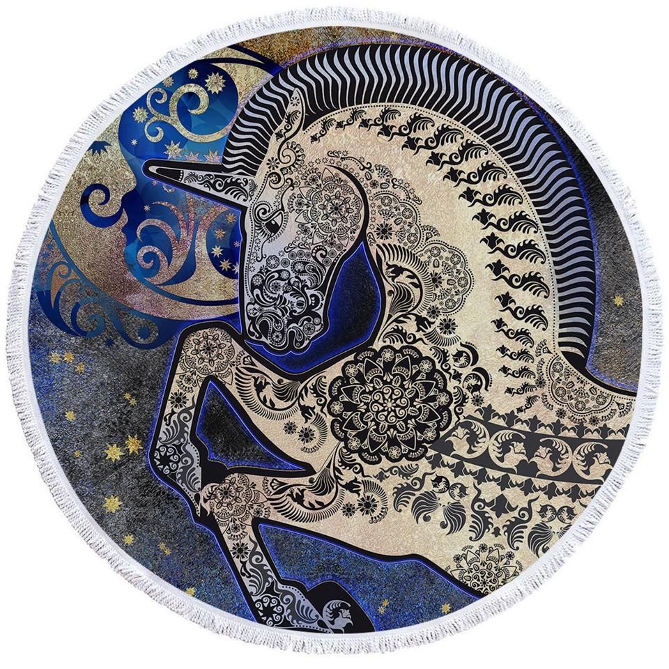 Mighty Unicorn Pattern Printed Round Beach Towel