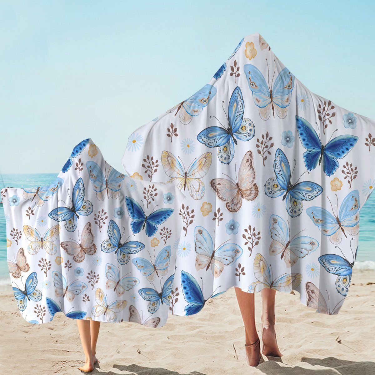Mild Butterflies Pattern Printed Hooded Towel