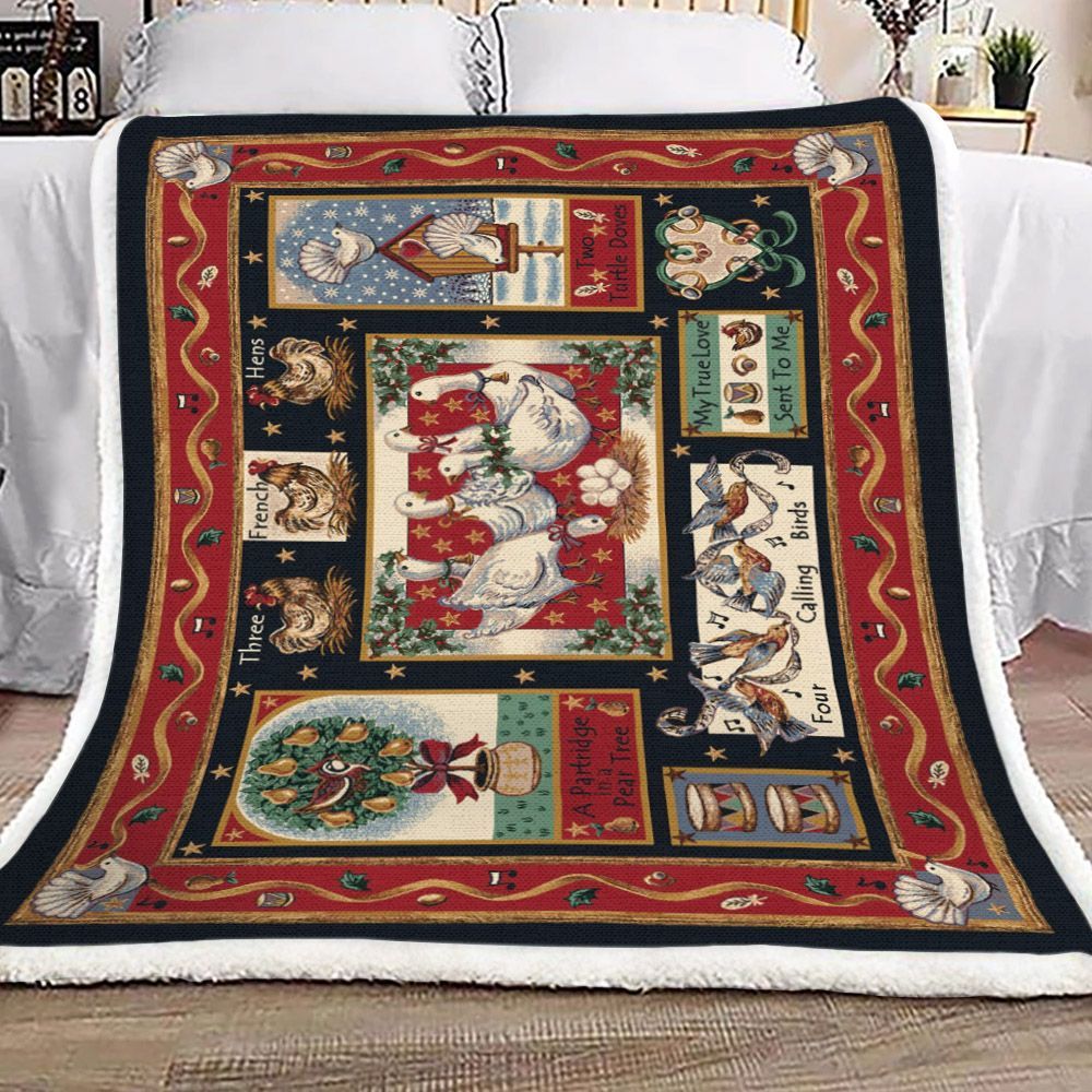Milliken Partridge In A Pear Tree Christmas Sherpa Fleece Blanket