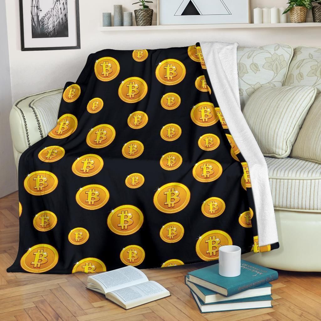 Mini Bitcoin Pattern Print Design Black Fleece Blanket