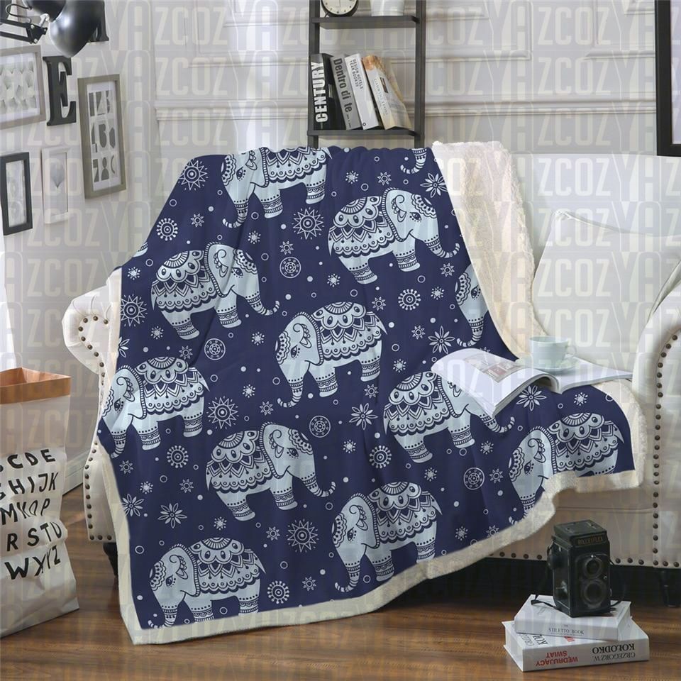 Mini Mandala Elephants Sherpa Fleece Blanket