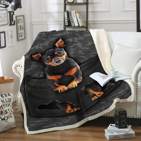 Miniature Pinscher Dog Pocket Sherpa Fleece Blanket