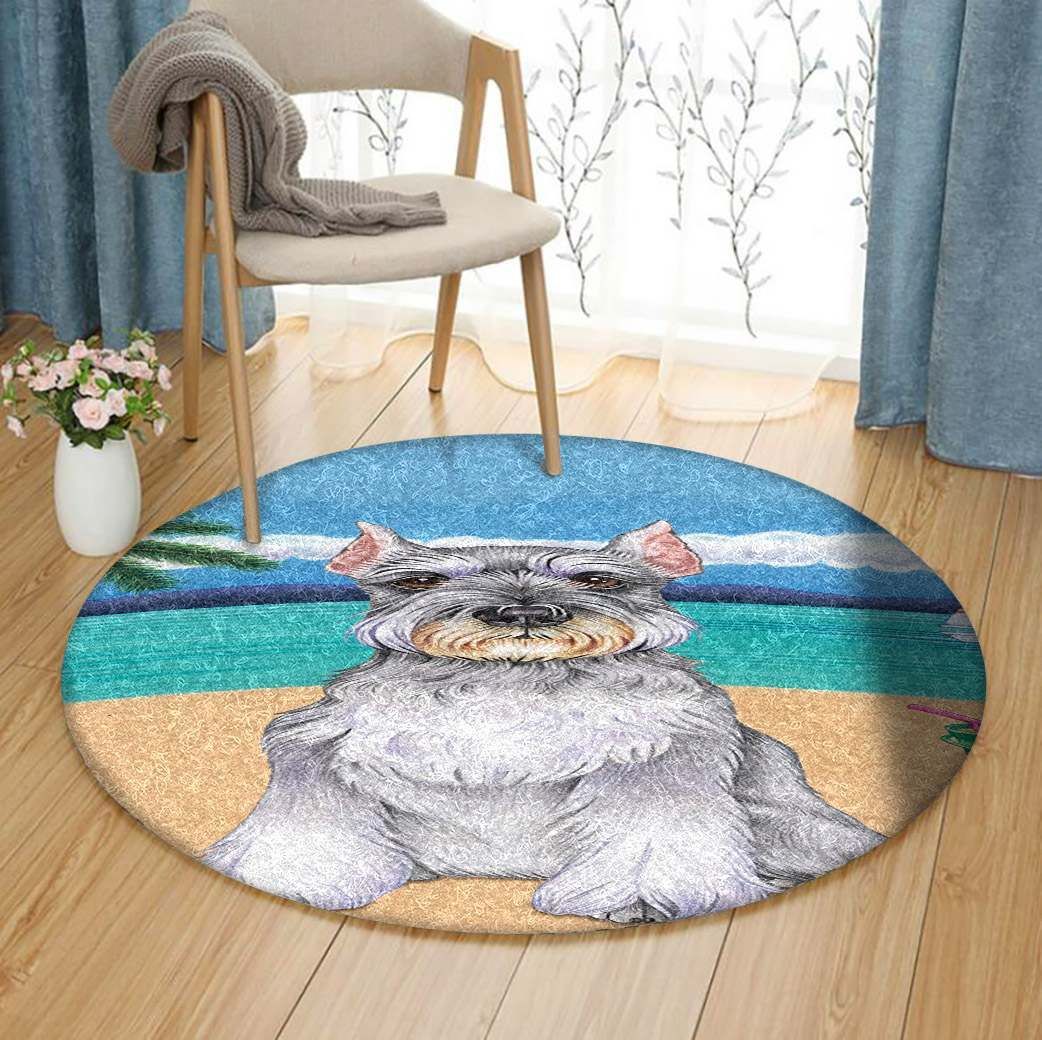 Miniature Schnauzer Beach Round Carpet