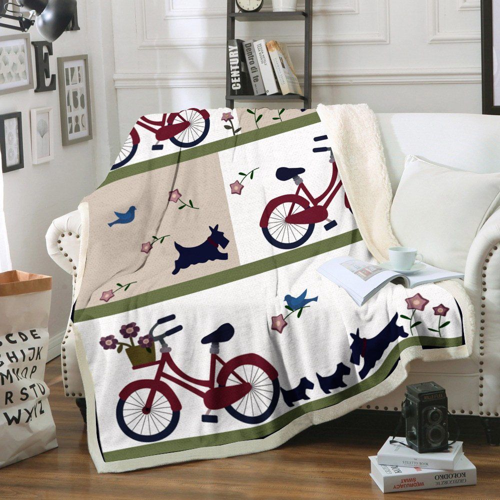 Miniature Schnauzer Cycling Sherpa Fleece Blanket