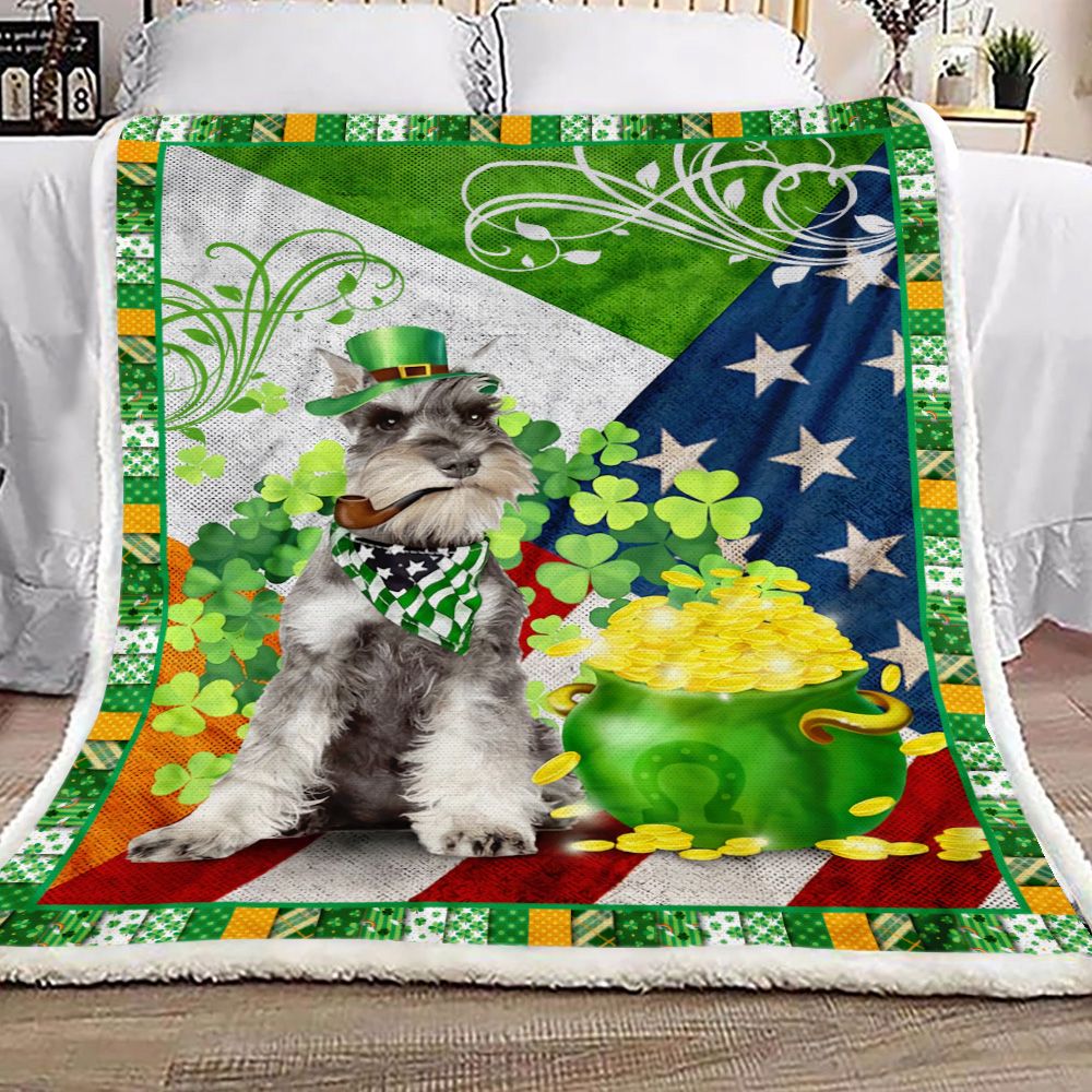 Miniature Schnauzer Happy St Patrick Day Fleece Blanket