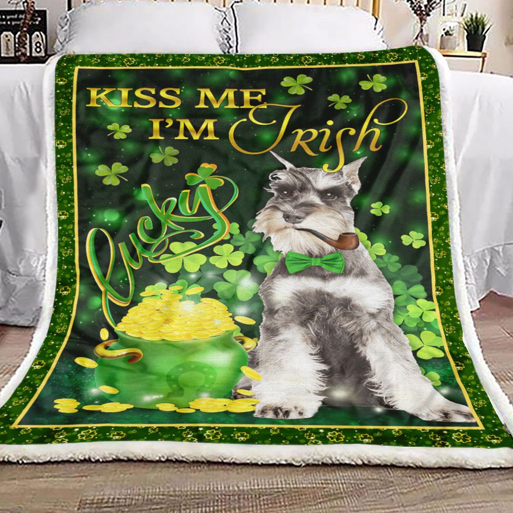 Miniature Schnauzer Kiss Me I Am Irish St Patricks Day Fleece Blanket