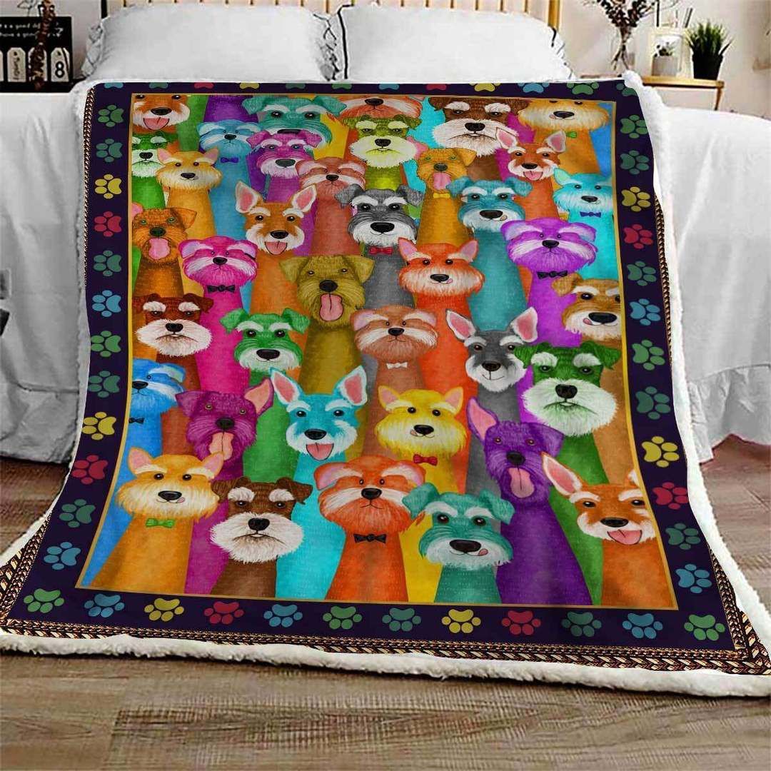 Miniature Schnauzer Multi Dog Colorful Sherpa Fleece Blanket
