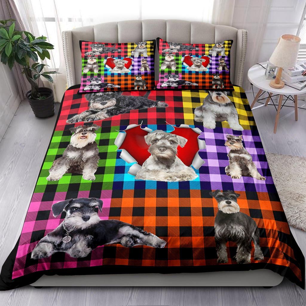 Miniature Schnauzer Plaid Bedding Set