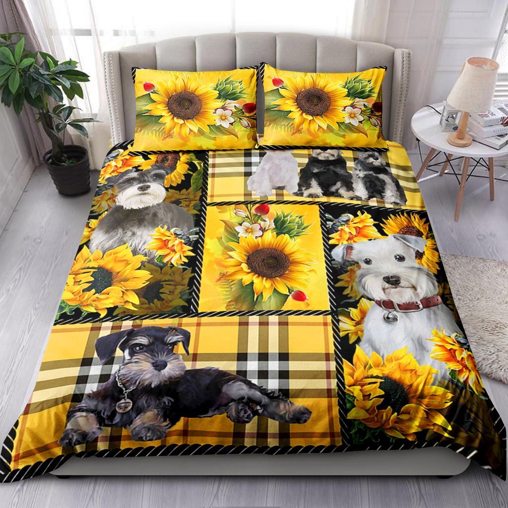 Miniature Schnauzer Yellow Tartan Bedding Set