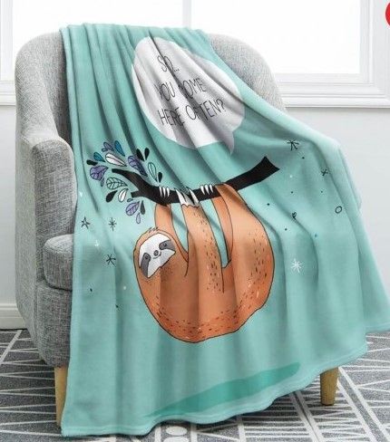 Mint Sloth Sherpa Fleece Blanket