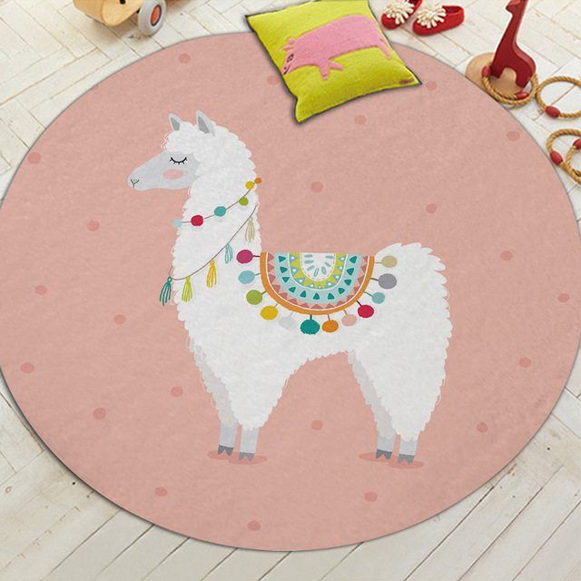 Miracille Cartoon Style Alpaca Round Carpet