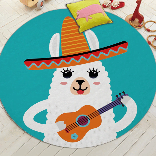 Miracille Cartoon Style Alpaca Round Carpet