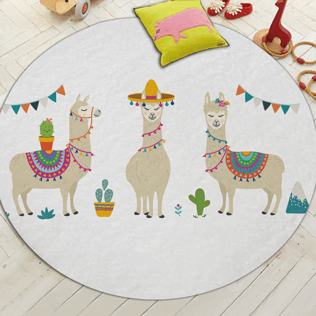 Miracille Cartoon Style Alpaca Round Carpet
