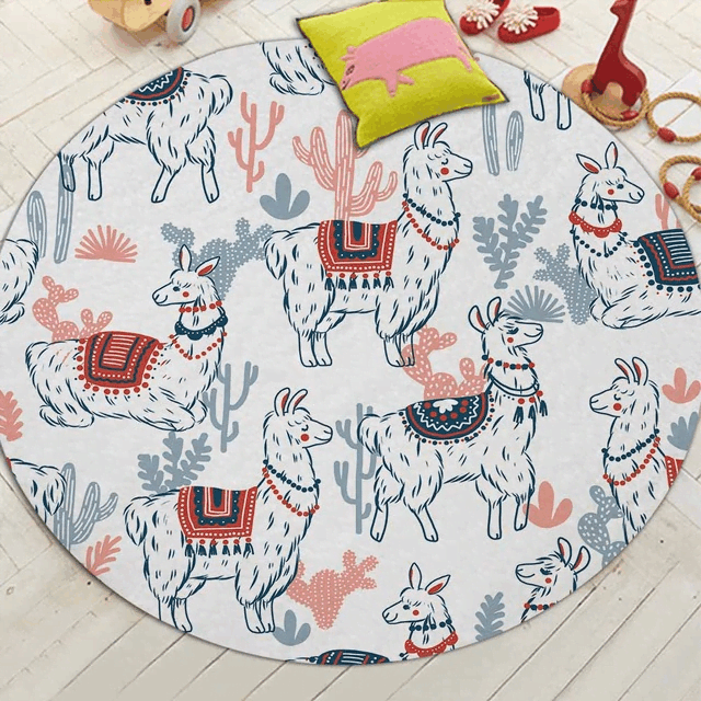 Miracille Cartoon Style Alpaca Round Carpet