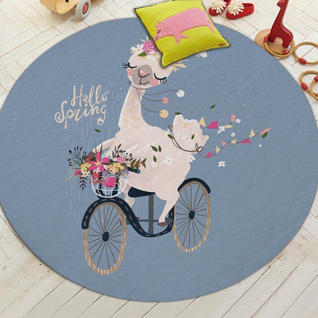 Miracille Cartoon Style Alpaca Round Carpet