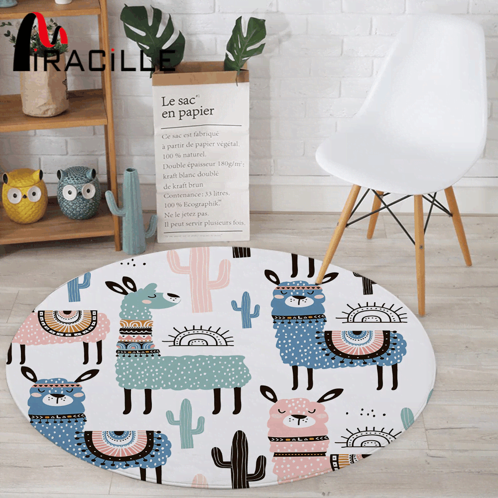 Miracille Cartoon Style Alpaca Round Carpet