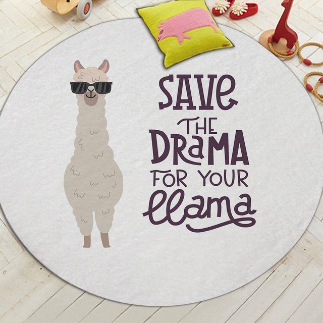 Miracille Cartoon Style Alpaca Round Carpet