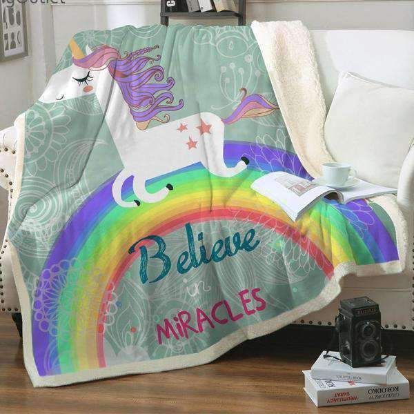 Miracle Unicorn Rainbow Plush Sherpa Fleece Blanket