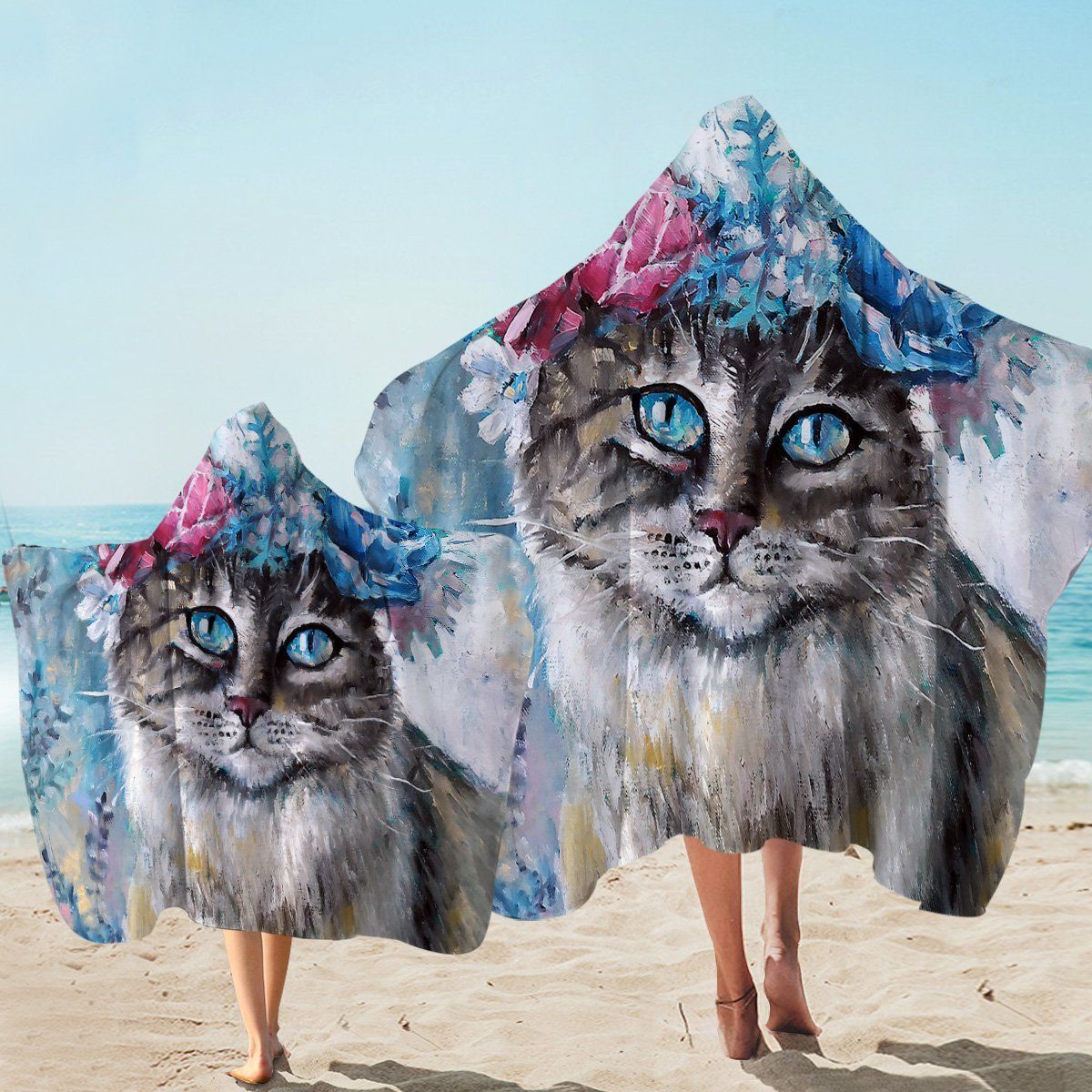Miss Meow With Blue Eyes Printed Hooded Towel