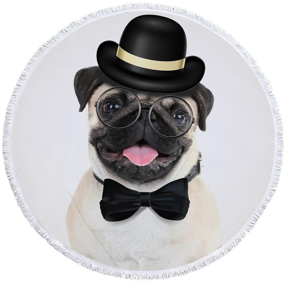 Mister Pug Gift For Dog Lovers Printed Round Beach Towel