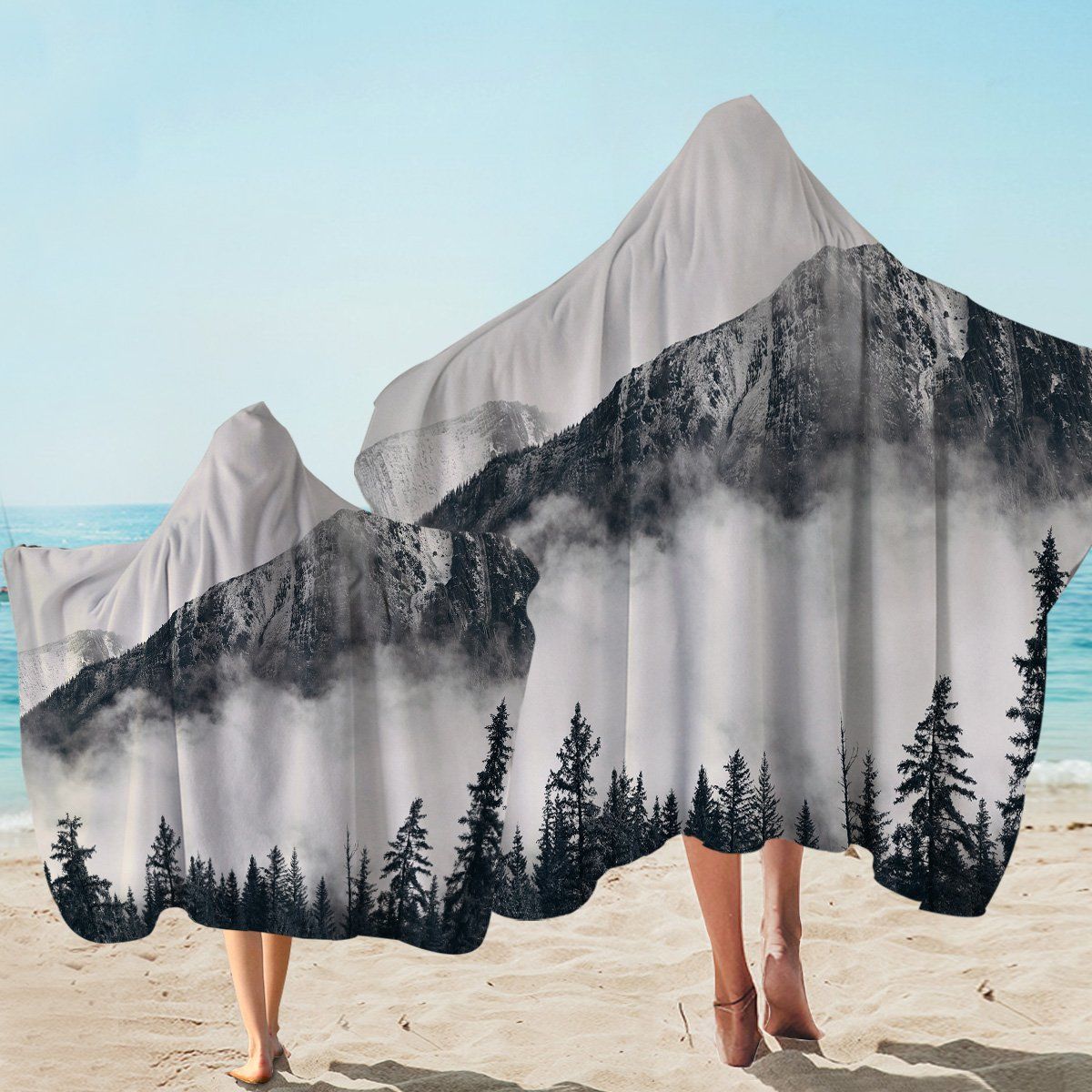 Misty Forest Mountain Printed Hooded Towel