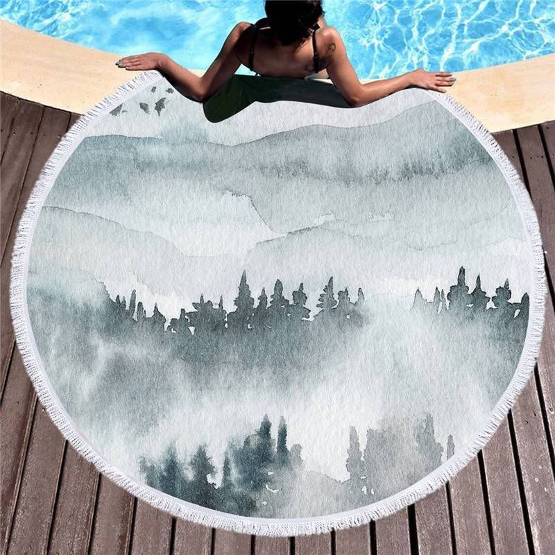 Misty Landscape 3d Printed Round Beach Towel