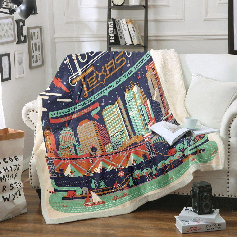 Modern Austin Texas Sherpa Fleece Blanket