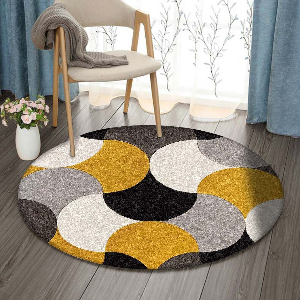 Modern Geometric Circles Round Carpet