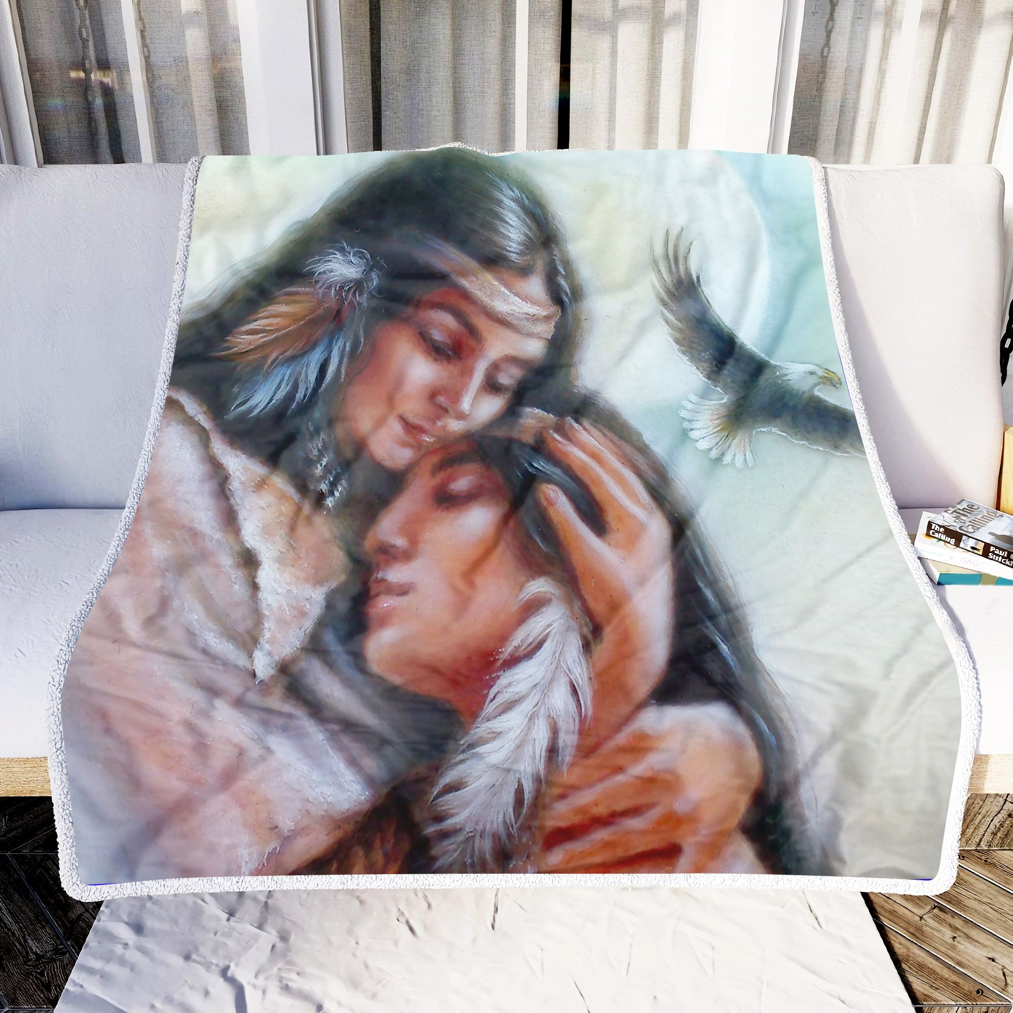 Mom And Daughter Native America Fleece Blanket