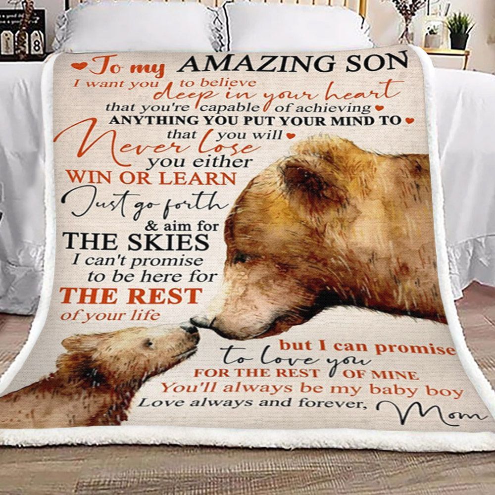 Mom Bear To Son Sherpa Fleece Blanket