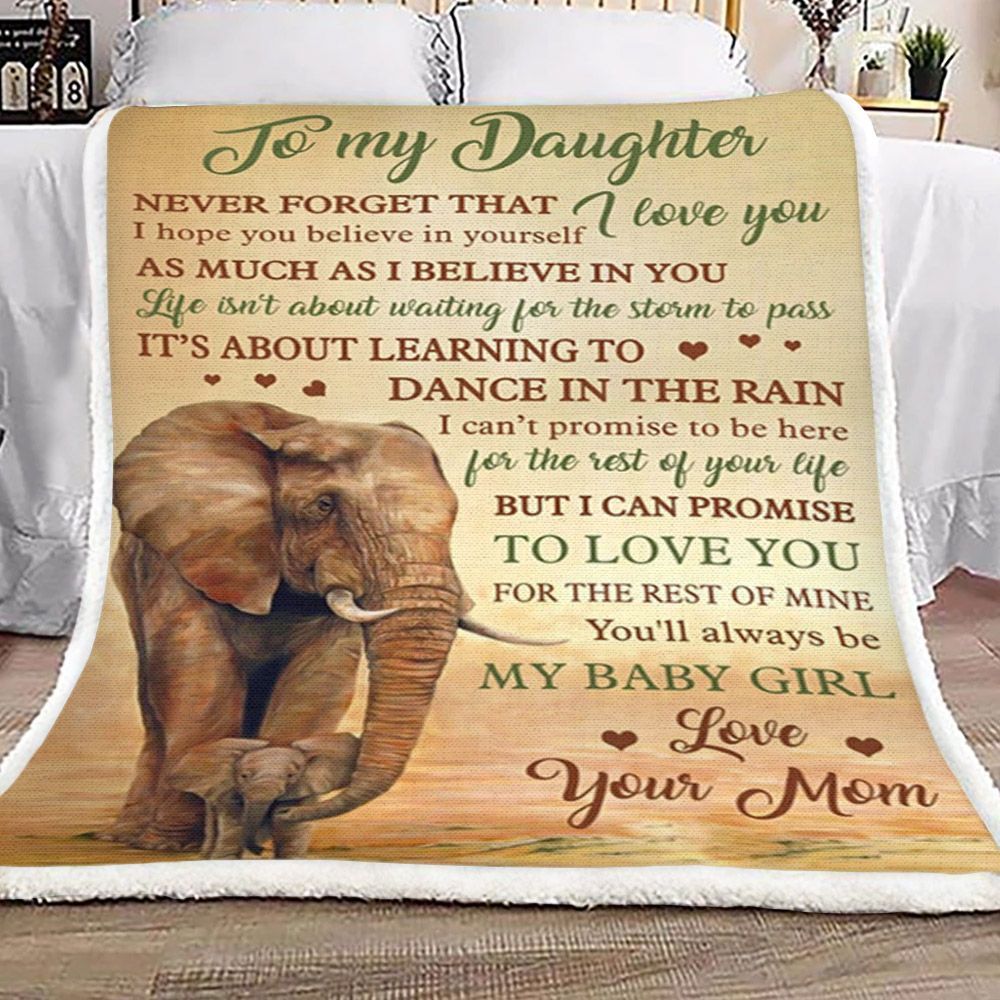 Mom Elephant To Daughter Sherpa Fleece Blanket