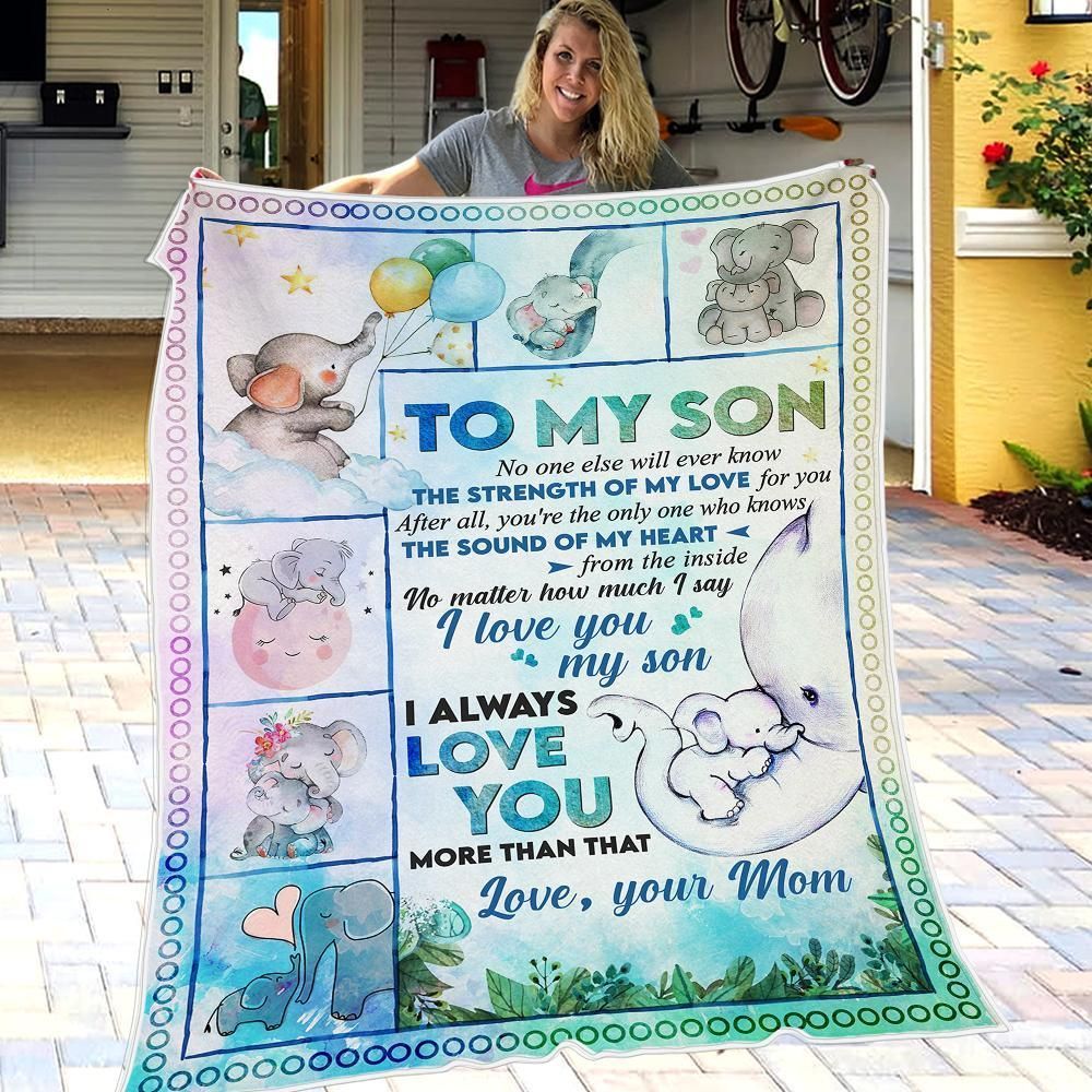Mom Gift For Son Elephant I Love You My Son Fleece Blanket