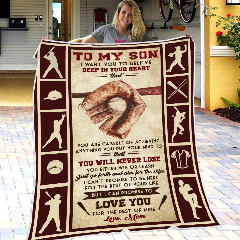 Mom Gift For Son You Will Never Lose Baseball Fleece Blanket