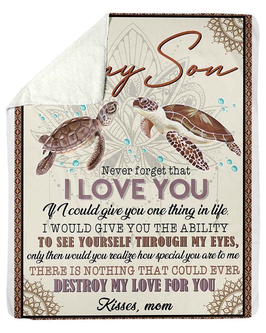 Mom Gift To Son Turtle Nothing Could Destroy My Love Blank Fleece Blanket Sherpa Blanket