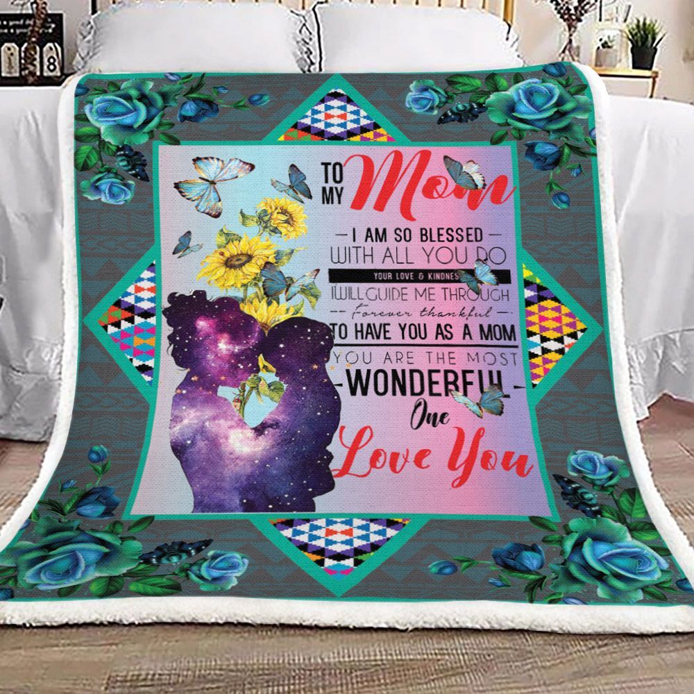 Mom I Love You Sunflower Sherpa Fleece Blanket