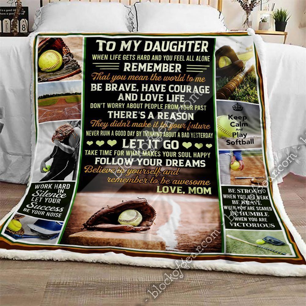 Mom To Daughter Softball Sherpa Fleece Blanket