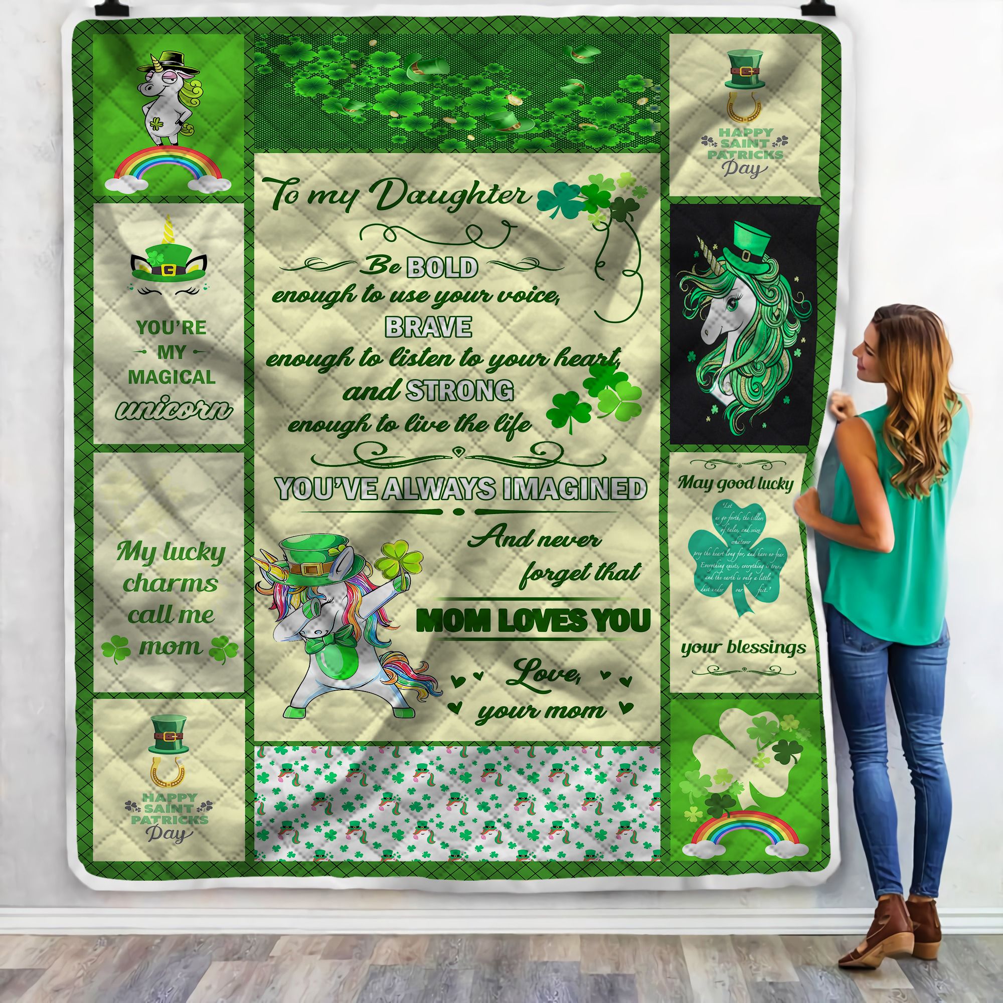 Mom To Daughter Unicorn St Patricks Day Irish Fleece Blanket