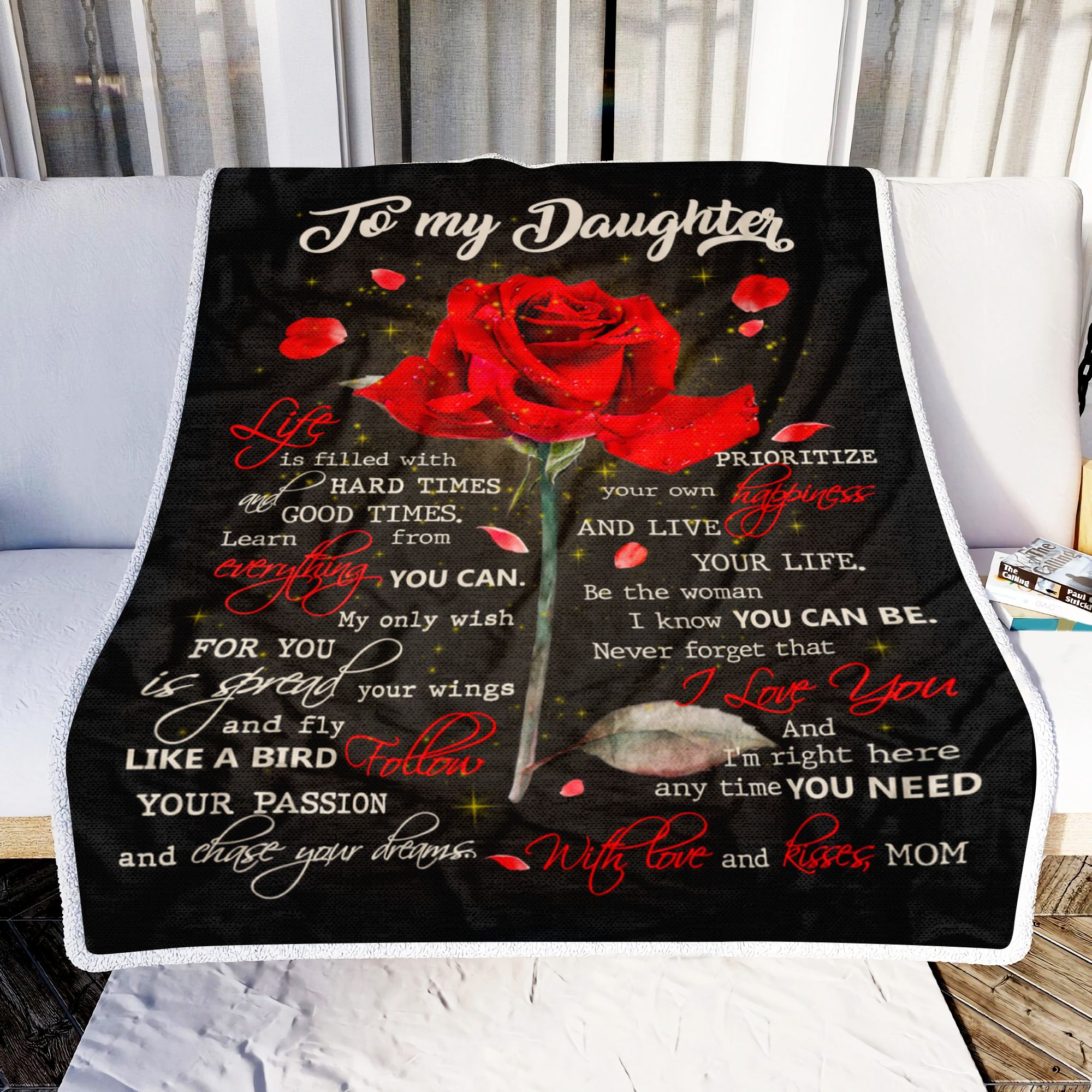 Mom To My Daughter Rose Fleece Blanket