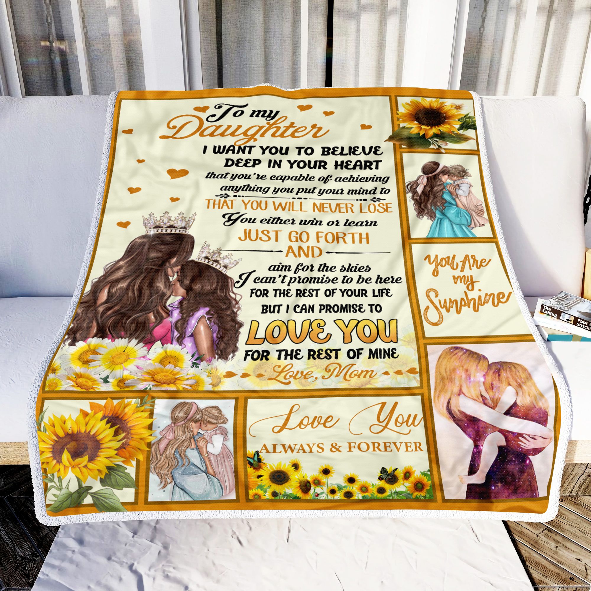 Mom To My Daughter Sunflower Fleece Blanket