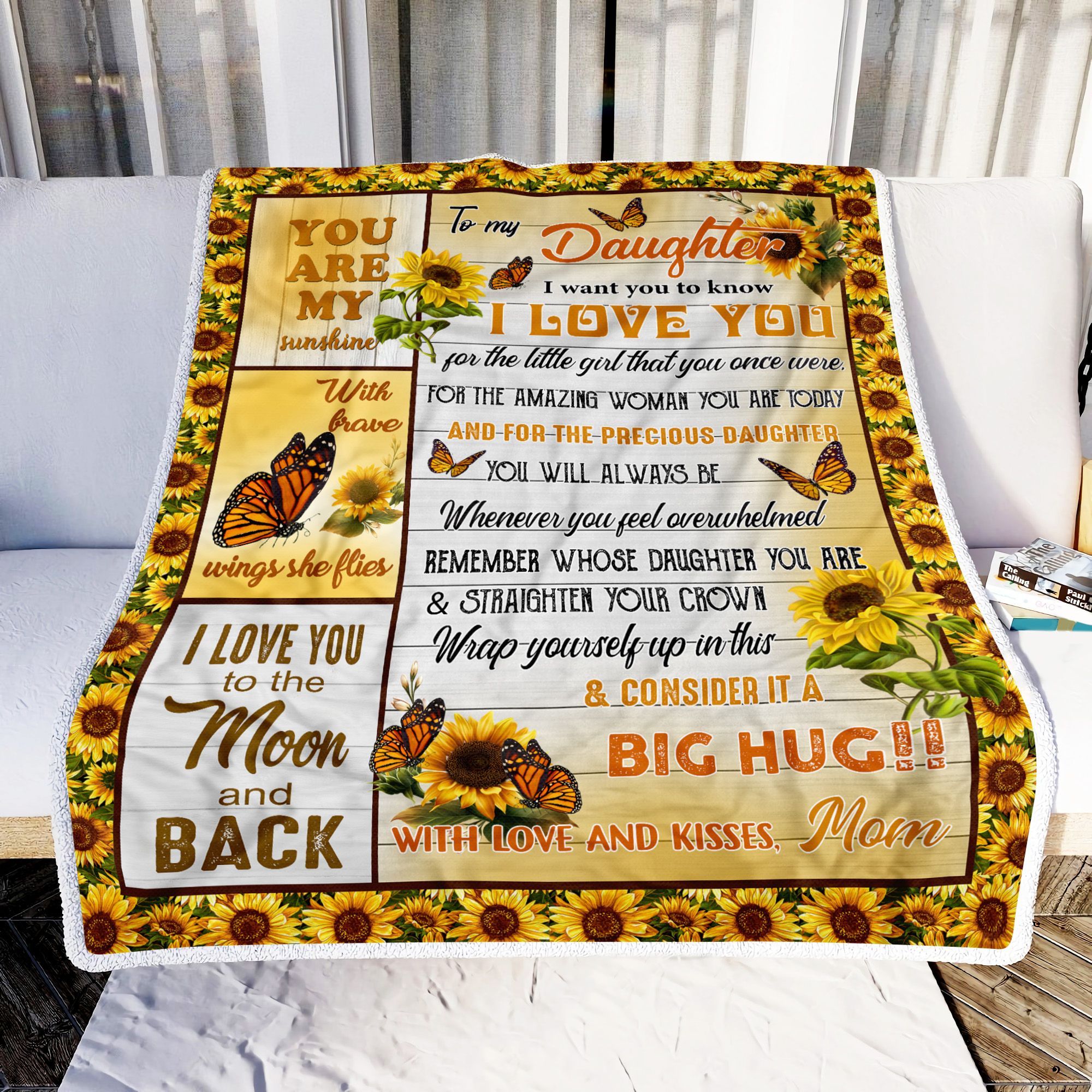 Mom To My Daughter You Are My Sunshine Sunflower Fleece Blanket